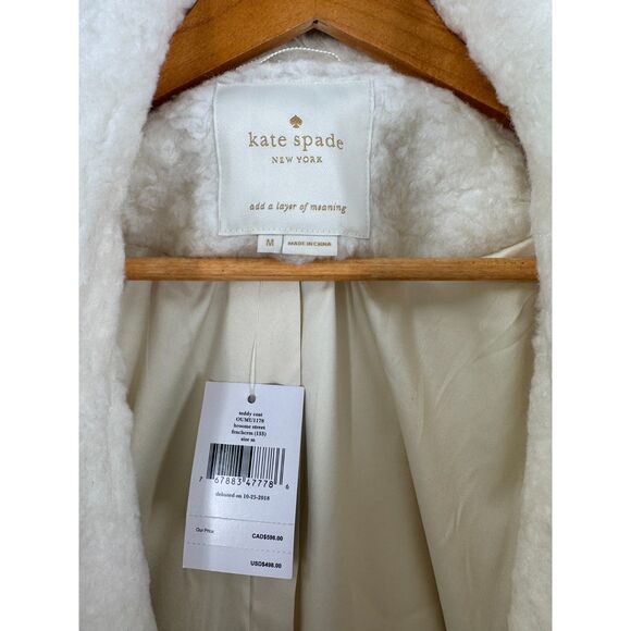 Kate Spade Coat Teddy Faux Fur Double Breasted Cream Size M NWT $498 - Picture 10 of 11